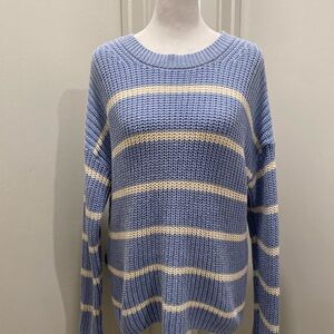 LIKE NEW American Eagle Light Blue & White Striped Crew Neck Sweater - XS